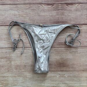 SKIMS Silver Metallic Tie-Side Bikini Bottom